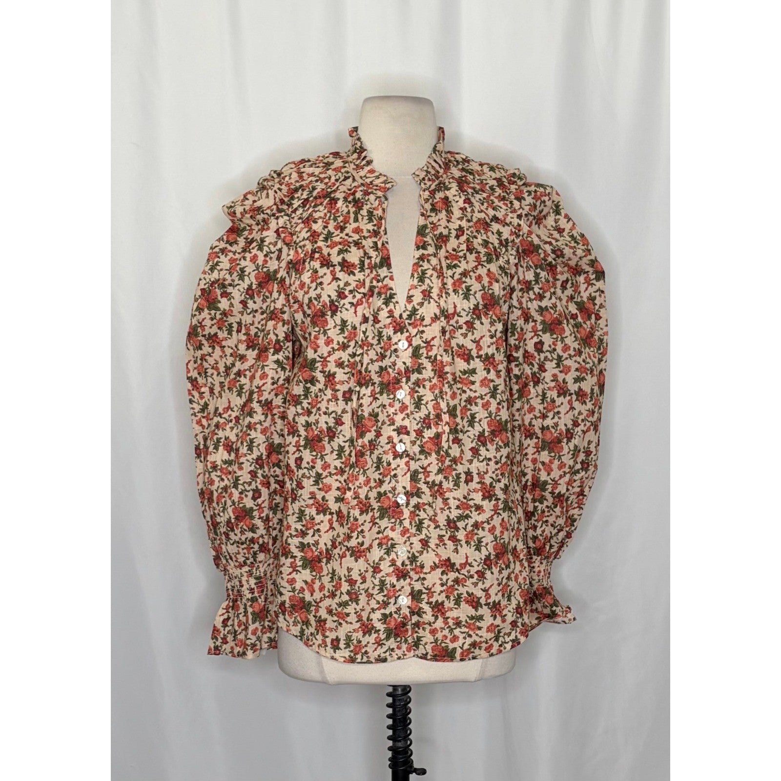 FREE PEOPLE Meant To Be Blouse Floral Vintage Combo Ruffled Smocked Small