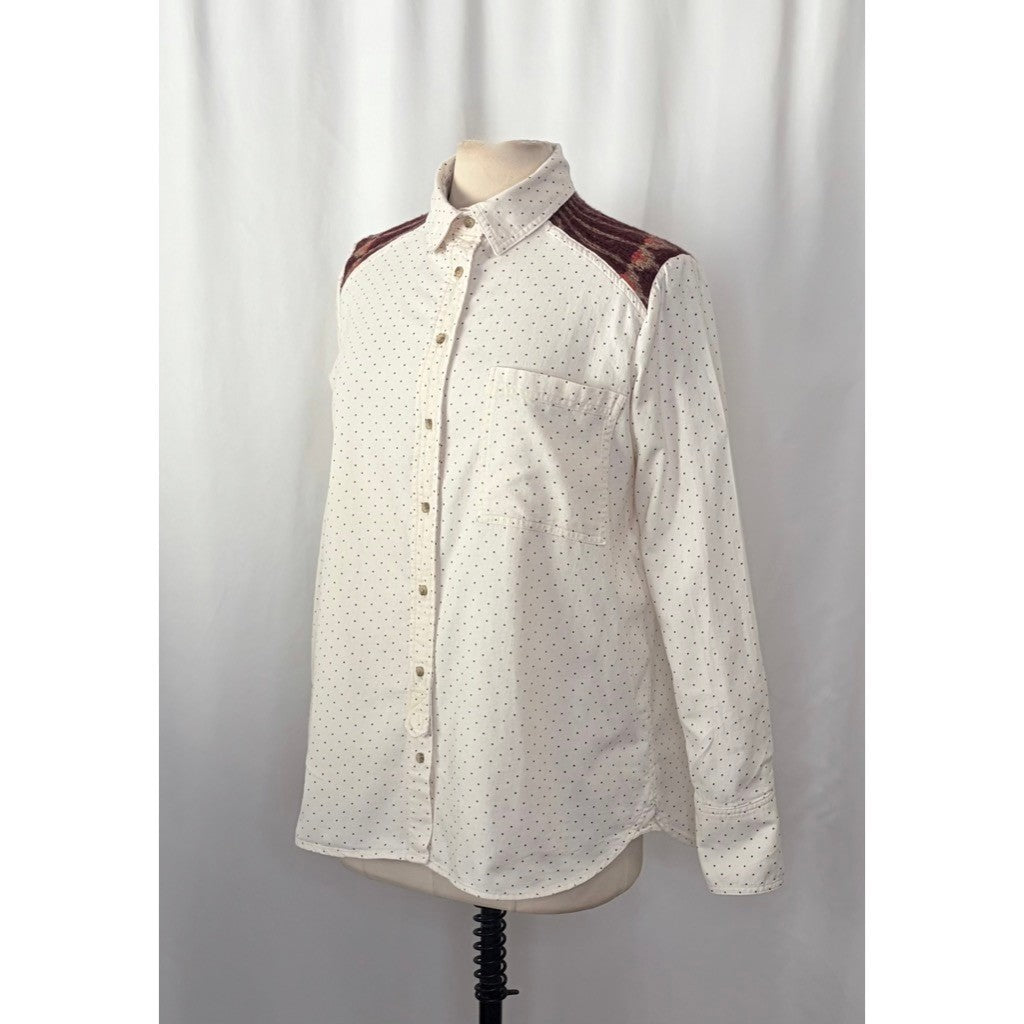 FREE PEOPLE Mixed Media Sage Buttondown Shirt Wool Western Polka Dot Medium