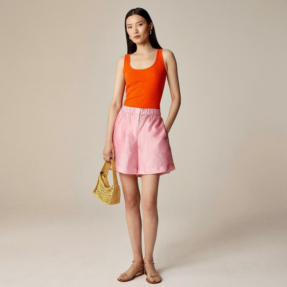NWT!! J. CREW Pointelle Tank Top Scoop Neck Solid Orange Aperitif Red XX-Small