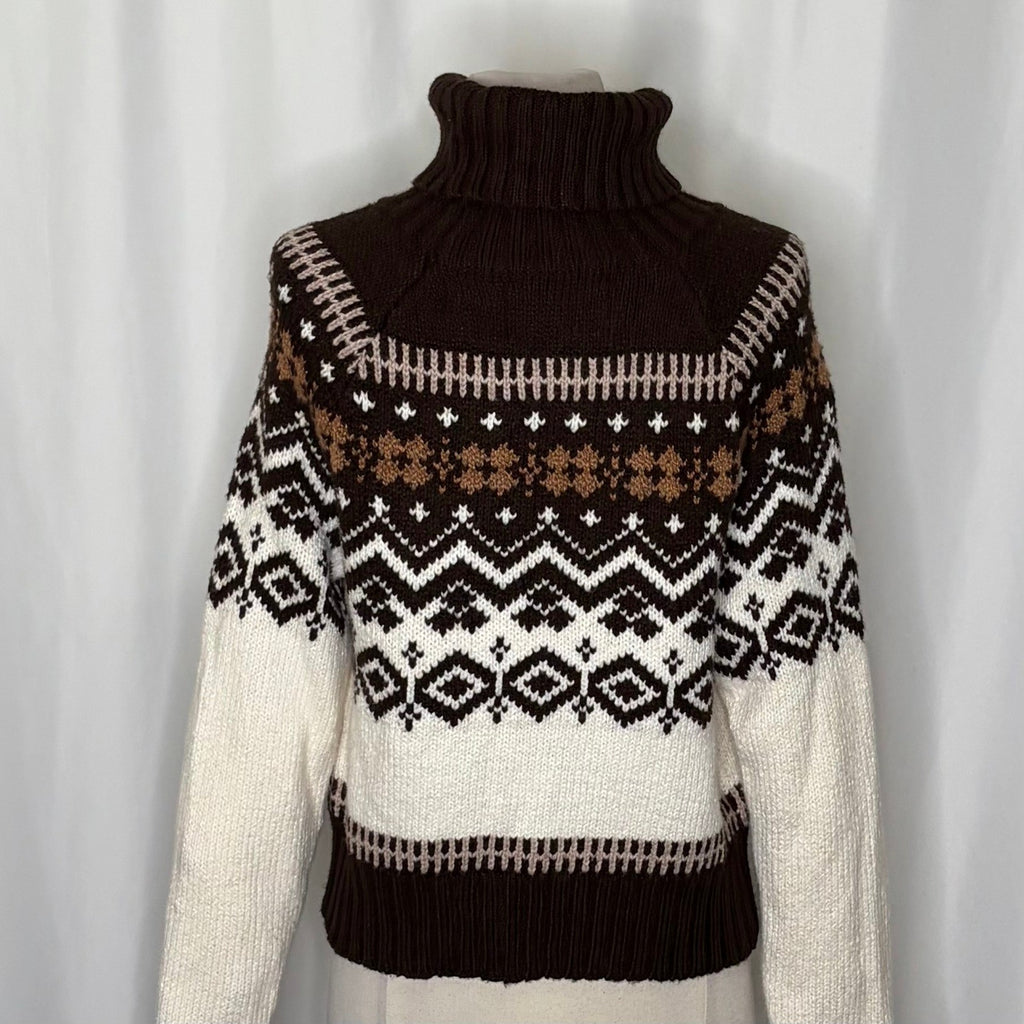 AMERICAN EAGLE Fairisle Snowdrift Turtleneck Sweater Cropped Fair Isle Small