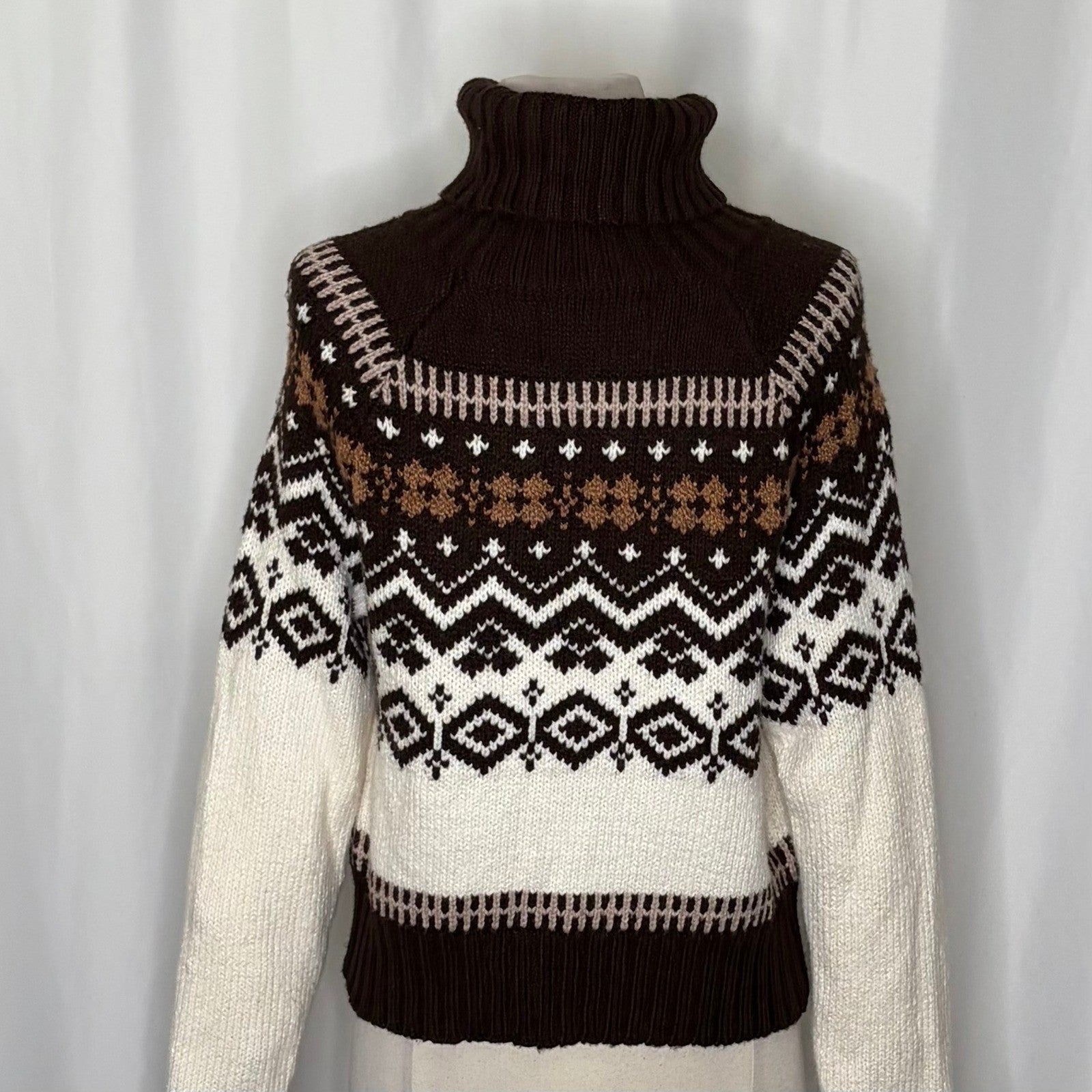AMERICAN EAGLE Fairisle Snowdrift Turtleneck Sweater Cropped Fair Isle Small