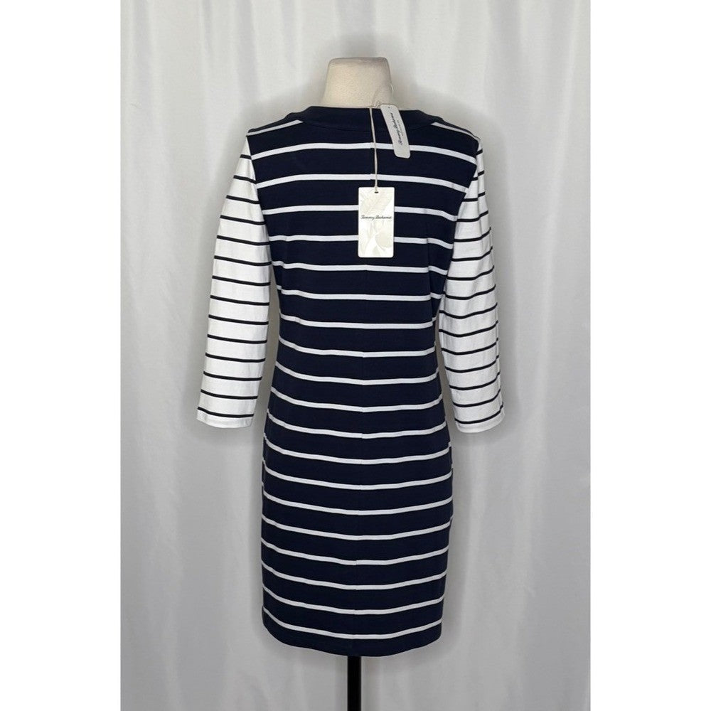 NWT!! TOMMY BAHAMA Floricita Stripe Shift Dress Navy Blue White Stripe X-Small