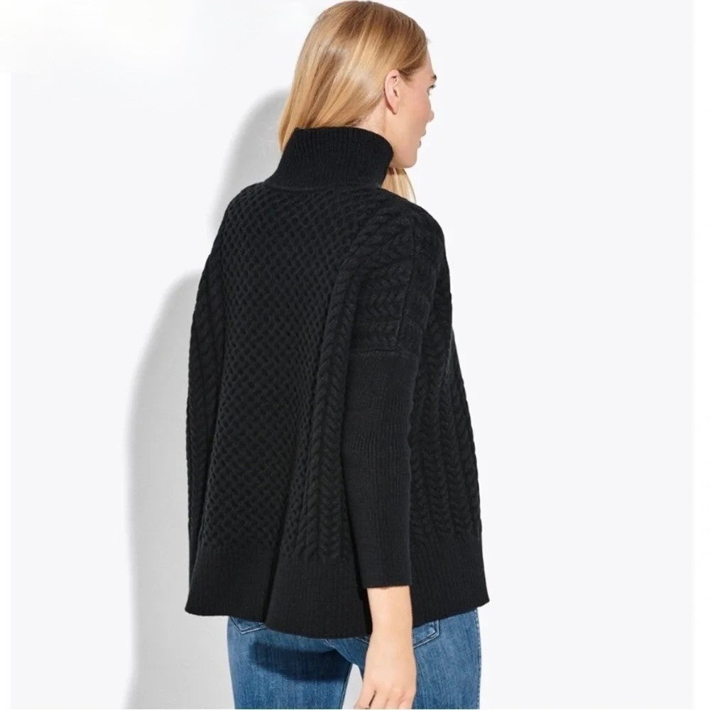 AYR Le Square Extra Fine Merino Wool Chunky Knit Sweater Black Pullover Small