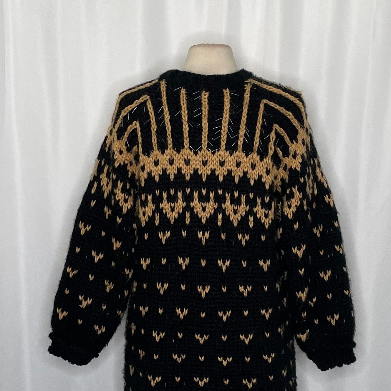 ZARA Limited Edition Beaded Jacquard Sweater Black Brown Oversized Chunky Small