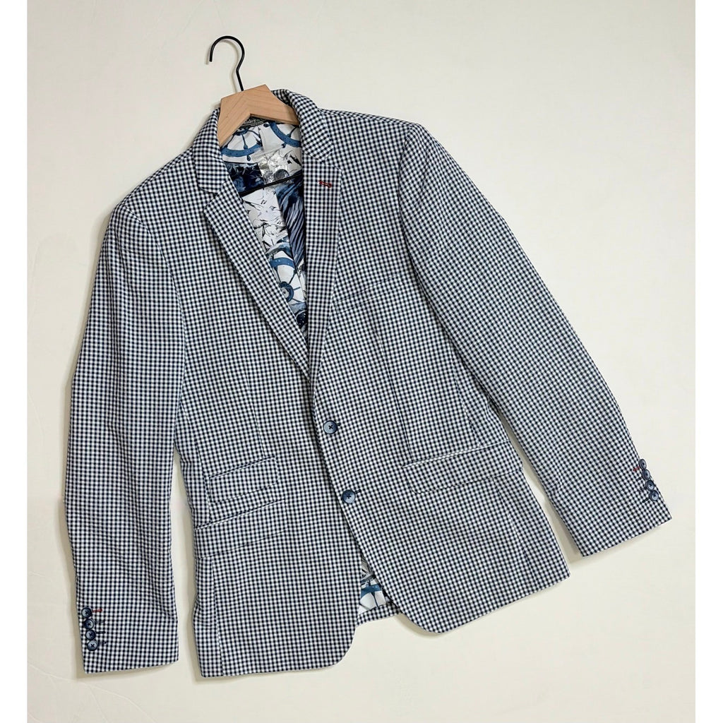 NEW! PAISLEY & GRAY Gingham Peak Two Button Blazer Blue White Nautical Lined 40R