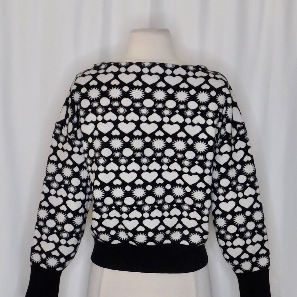 Anthropologie MAEVE Boat Bateau Neck Heart Print Sweater Pullover Knitwear Small