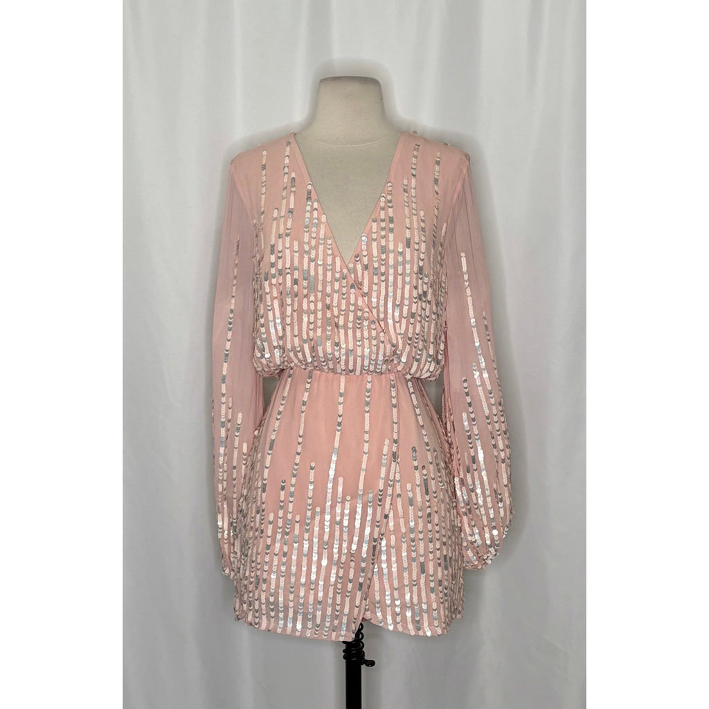 NWT!! LOVERS + FRIENDS Poppy Blush Pink Sequin Long Sleeve Mini Dress Medium