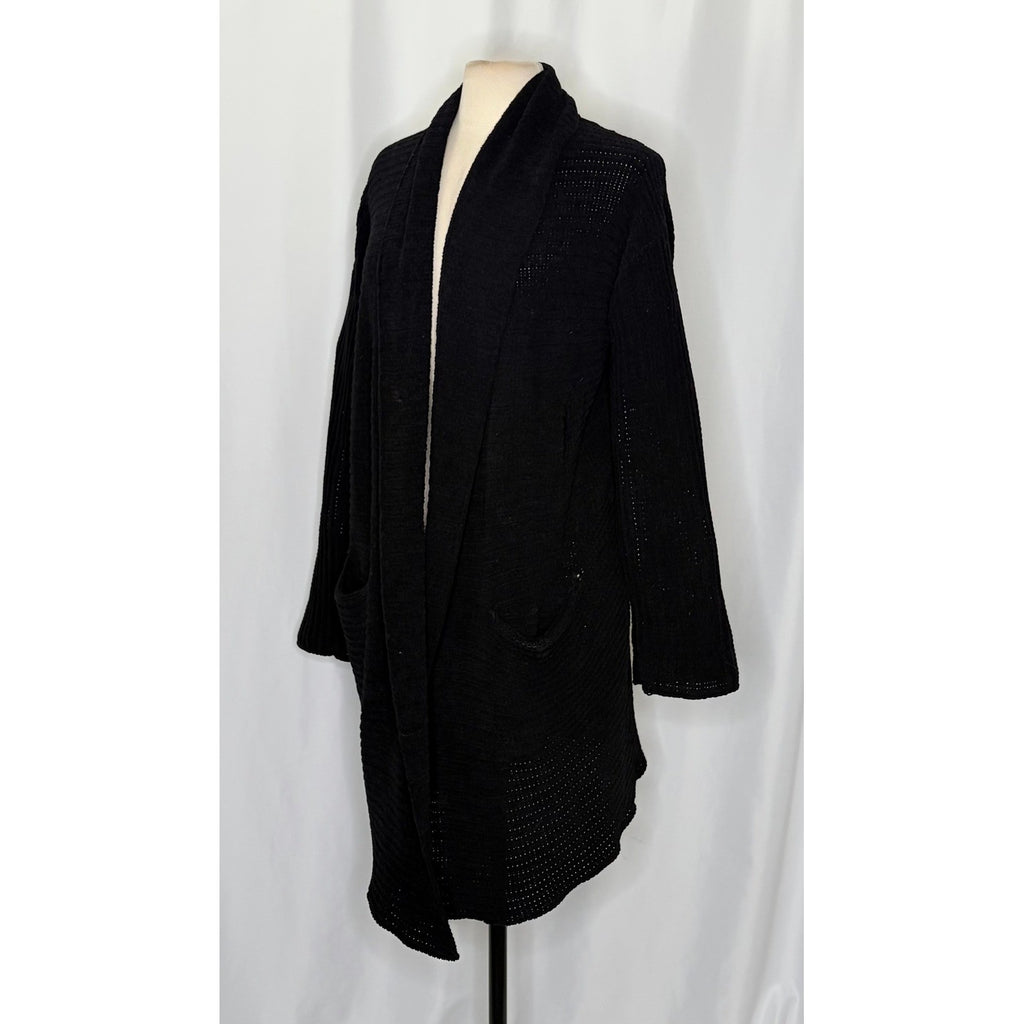 Anthropologie JOHN + JENN Liverpool Black Chenille Cardigan Sweater Solid Large
