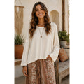 By ANTHROPOLOGIE Waffle Knit Oversized Top Shirt Pullover Pale Ivory Medium