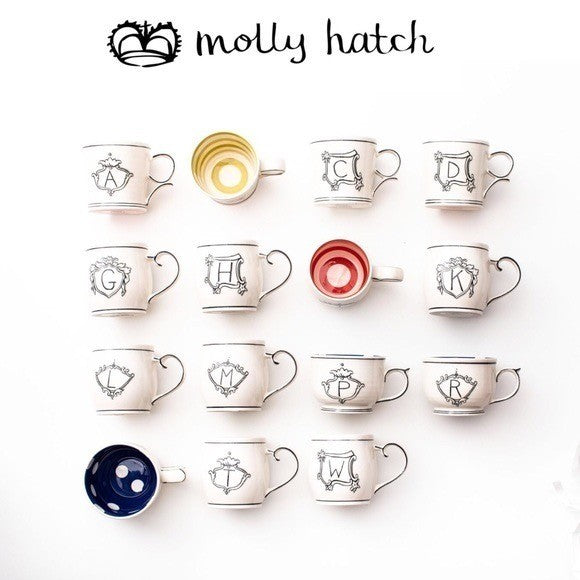 Anthropologie MOLLY HATCH Monogram "S" Initial Mug Coffee Tea Kitchen Polka Dot