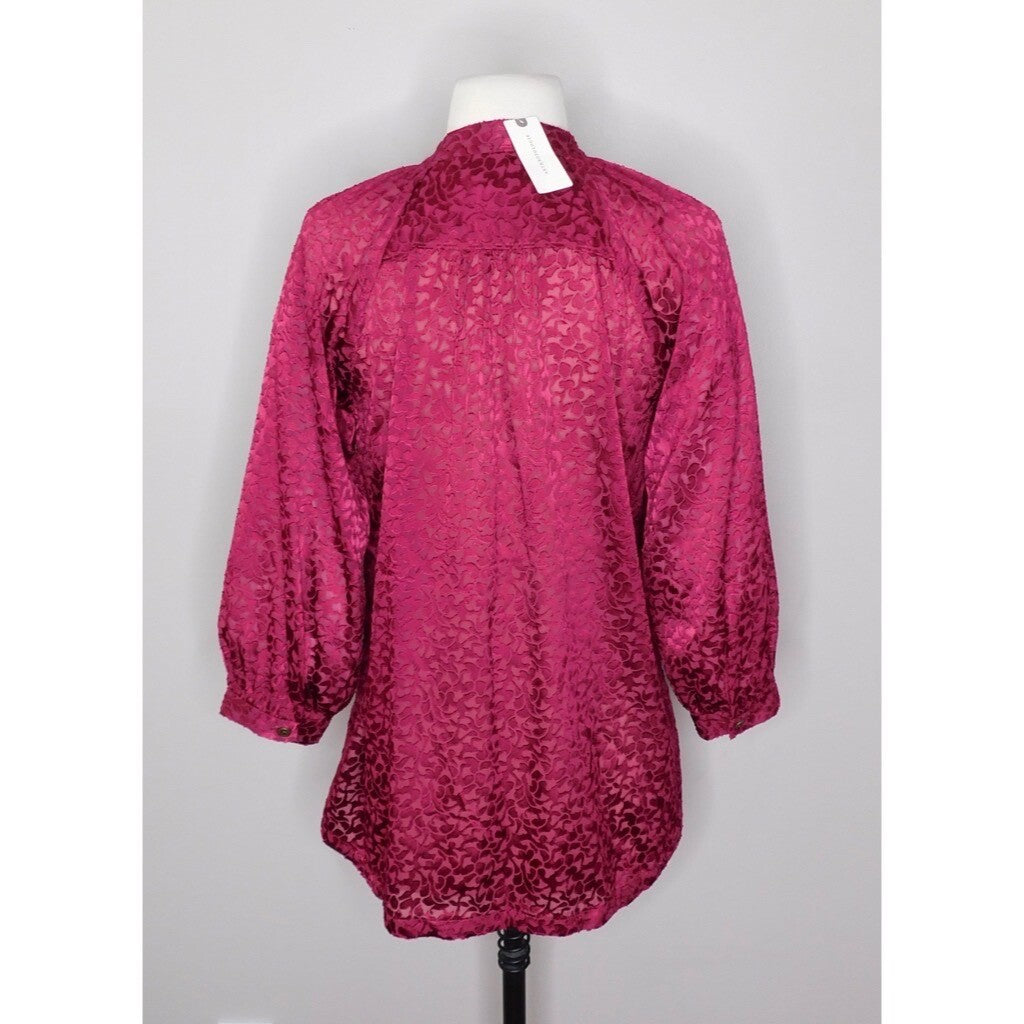 NWT!! ANTHROPOLOGIE Susanna Burnout Velvet ¾ Sleeve Buttondown Top Blouse XS