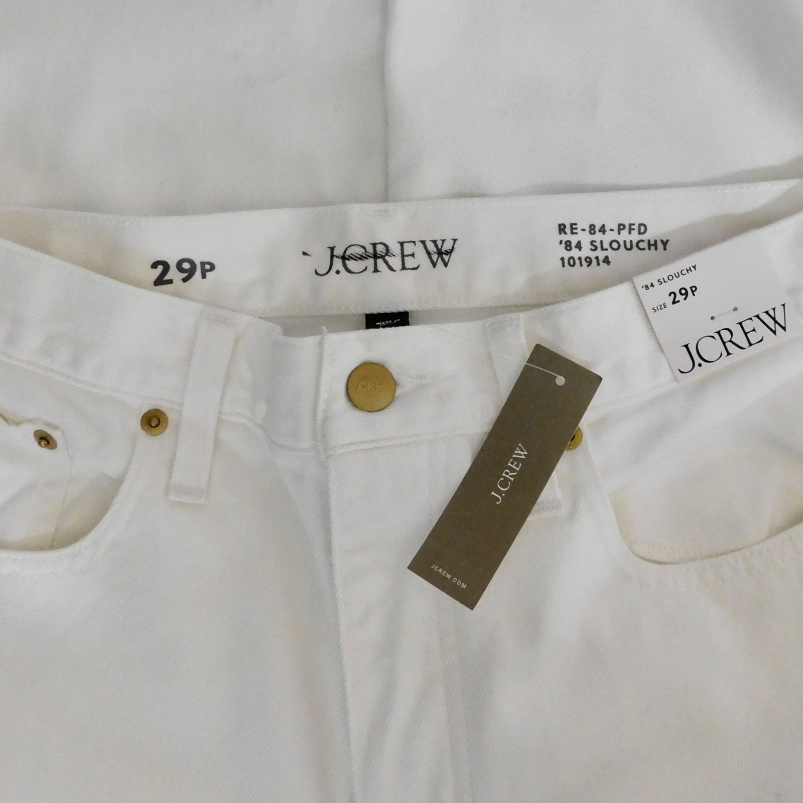 NWT!! J. CREW Petite Slouchy Jeans Solid White Denim Button Fly 29P 29 Petite