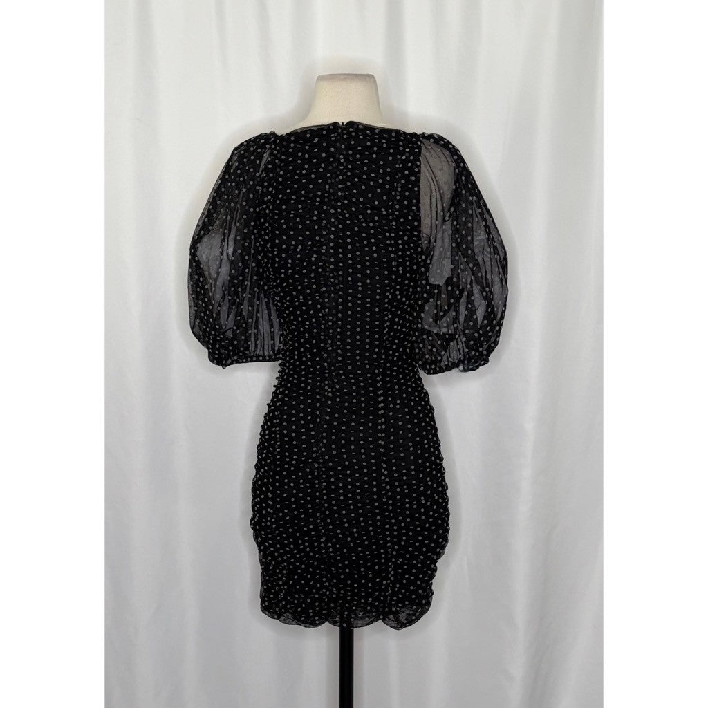 ZARA Chiffon Black Polka Dot Ruched Mini Dress Black Gray Party Blogger Small