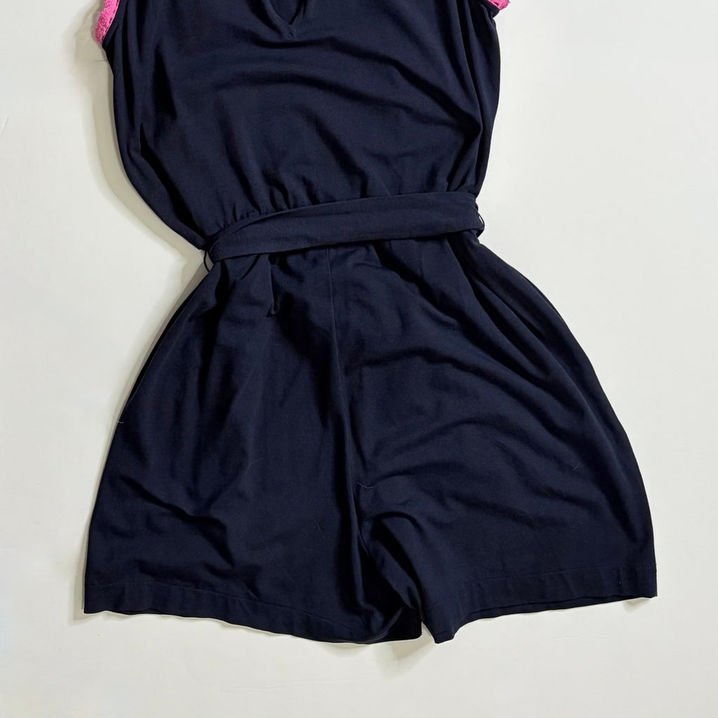 BODEN Caitlin Jersey Knit Romper Playsuit Crochet Trims Navy Blue Pink 8 Tall