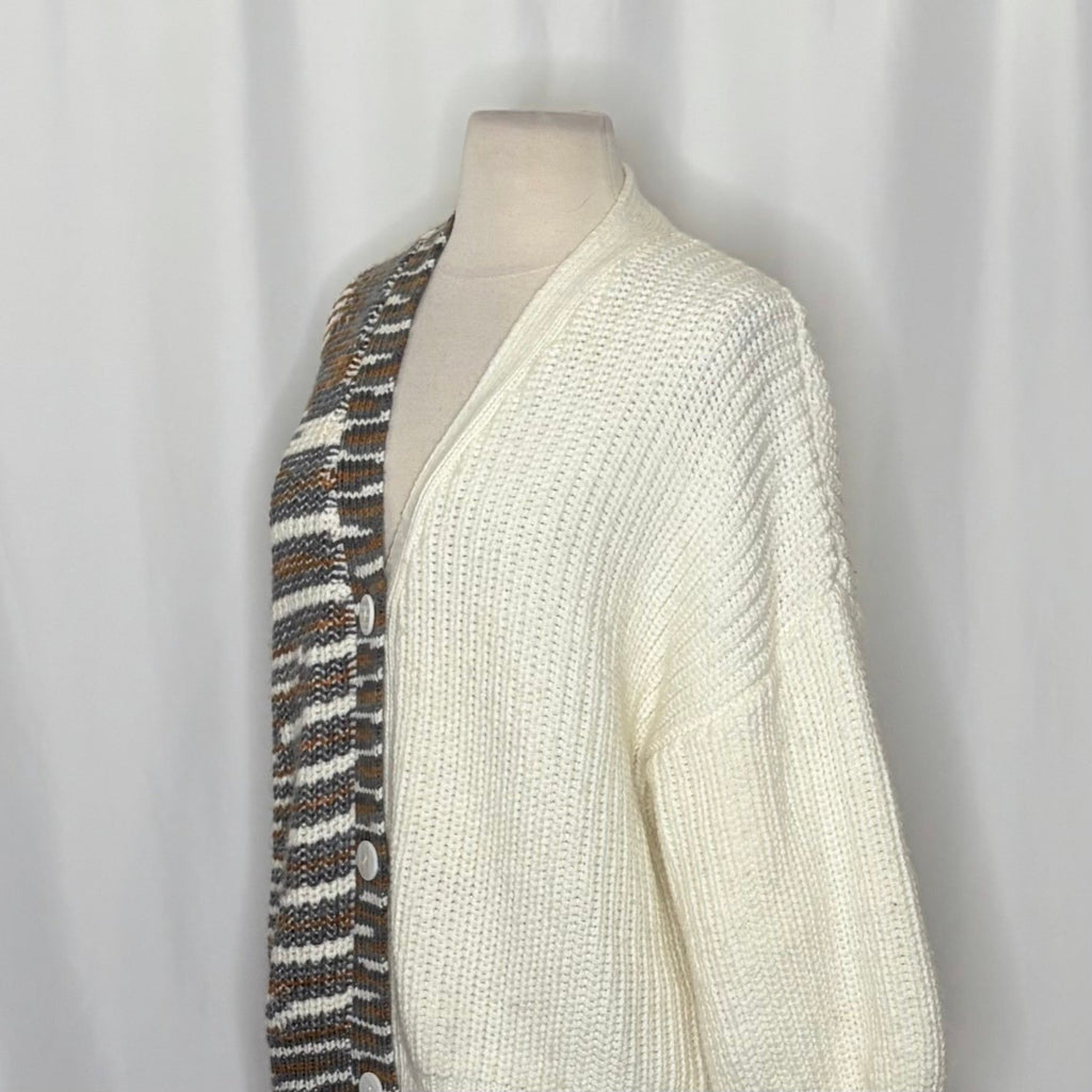 CINQ A SEPT Anabella Chunky Knit Cardigan Sweater Colorblock Space Dye Small