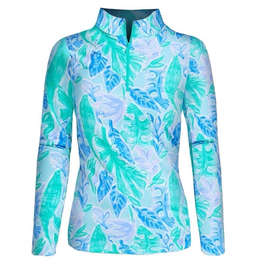 NWT!! IBKUL Mock Neck Long Sleeve Zip Top UPF50 Allison Jade Periwinkle X-Small