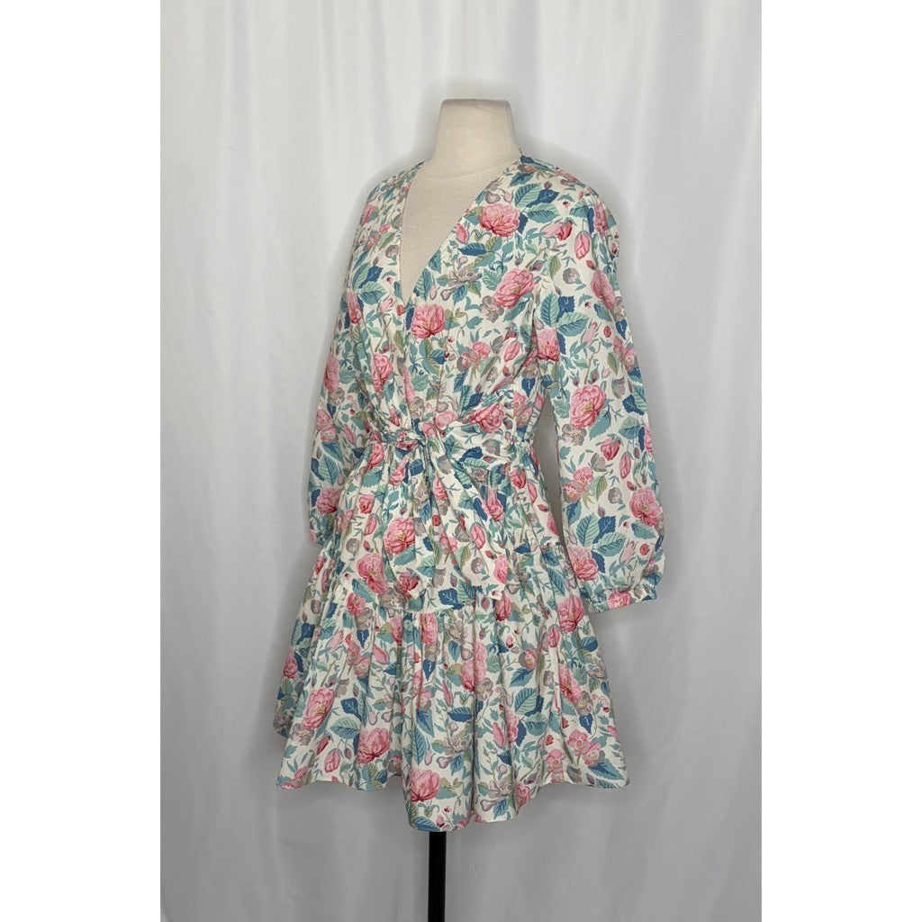 La Vie REBECCA TAYLOR Paint Garden Floral Dress Tie Waist Mini Spring Medium