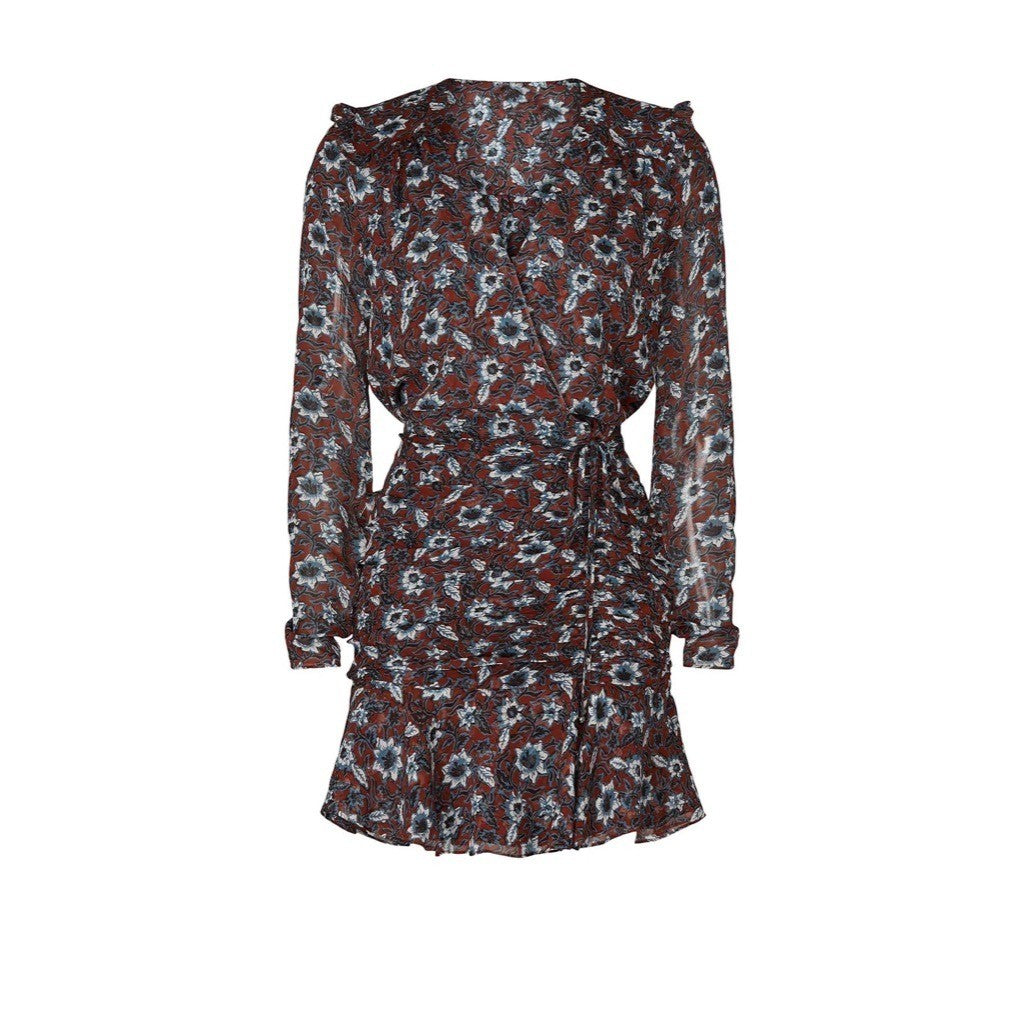 VERONICA BEARD Georgette Silk Floral Anjali Dress Mini Ruched Ruffles Clay 8