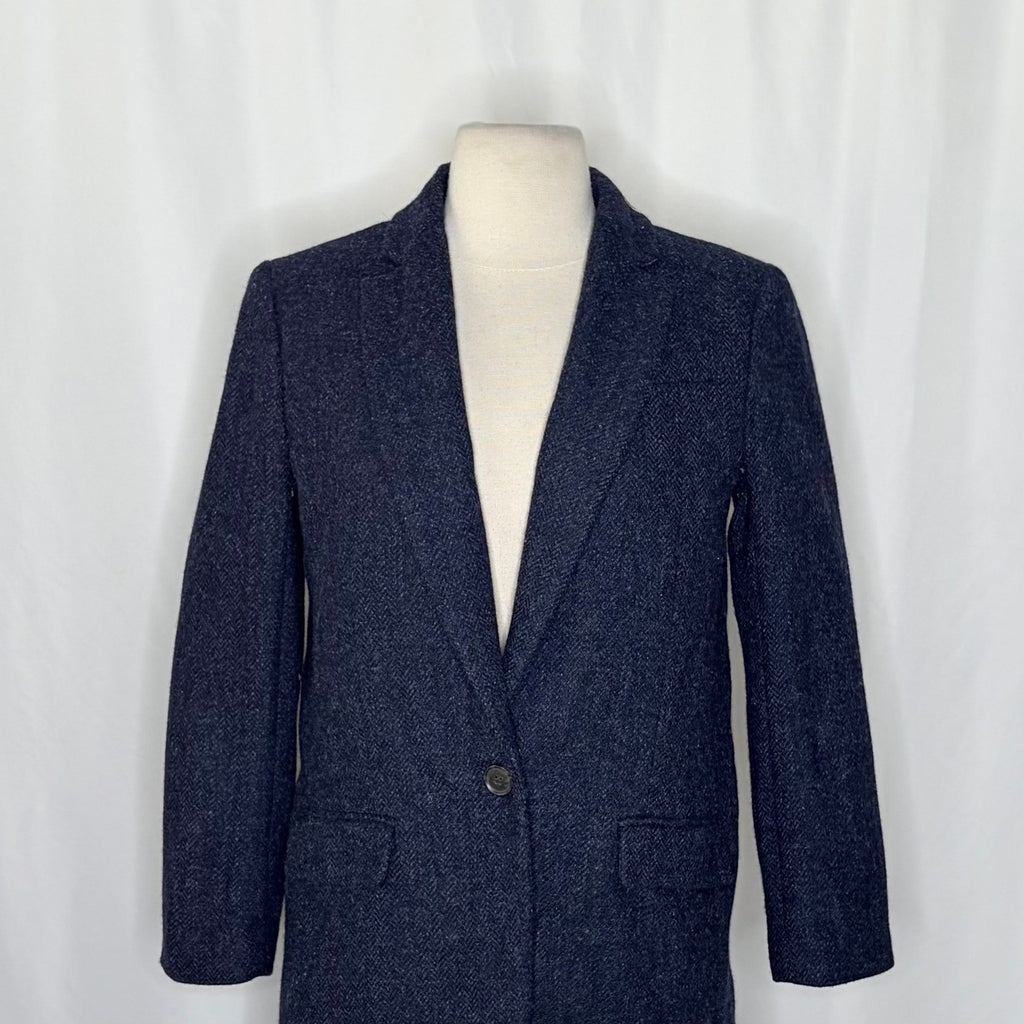 J. CREW Wool Alfie Blazer Navy Blue Herringbone Preppy Academia 4P 4 Petite