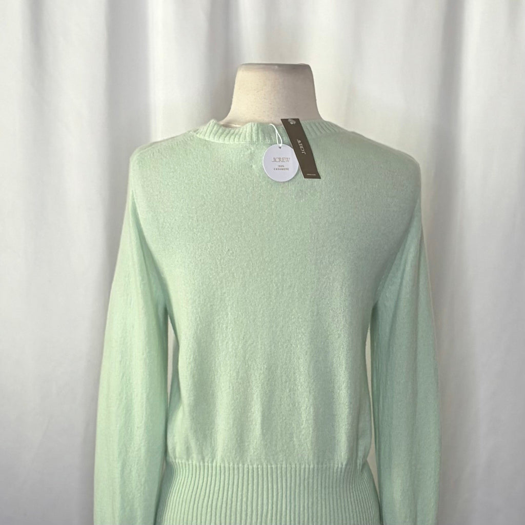 NWT!! J. CREW Cashmere Shrunken Crewneck Sweater Green Sheer Mint Knit Small