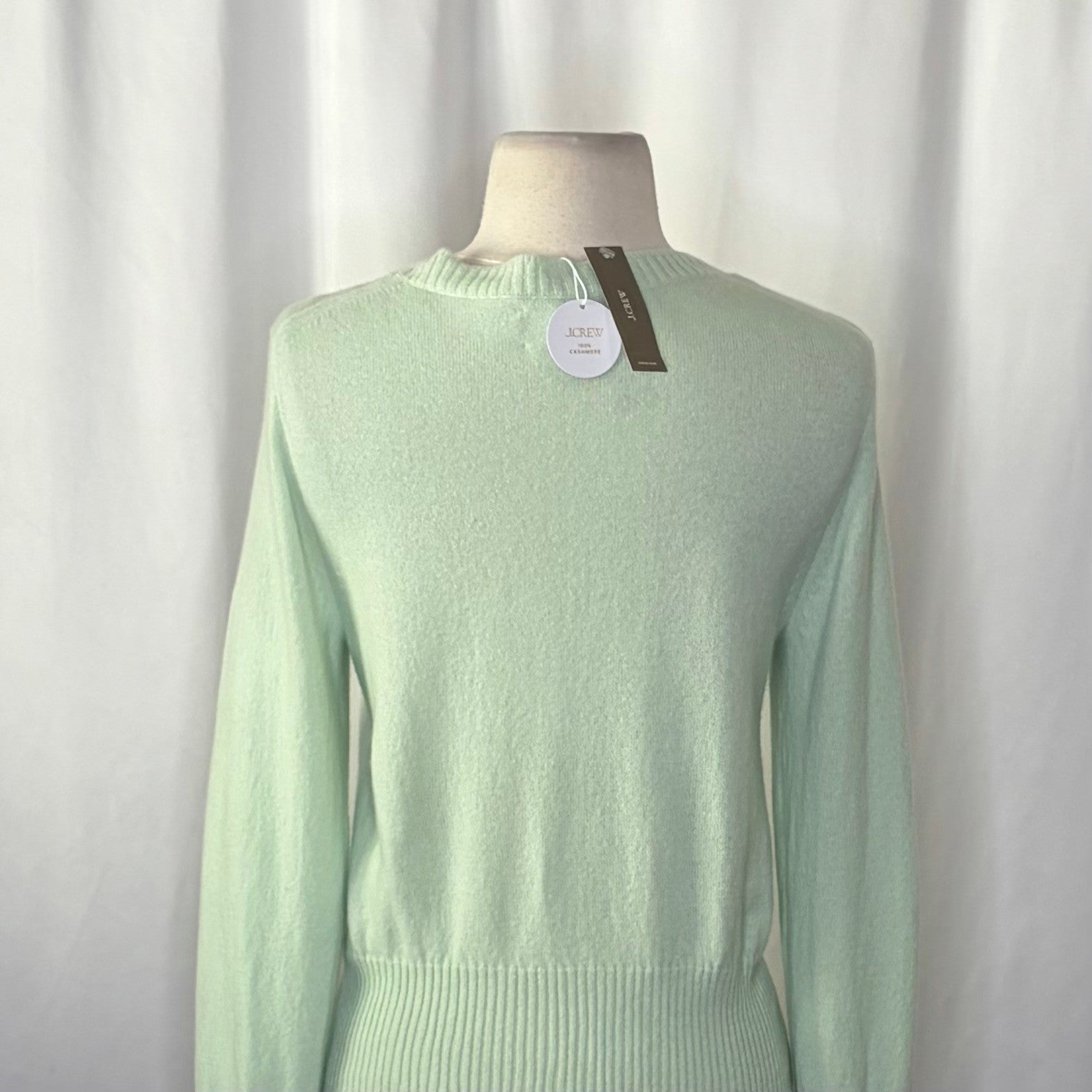 NWT!! J. CREW Cashmere Shrunken Crewneck Sweater Green Sheer Mint Knit Small