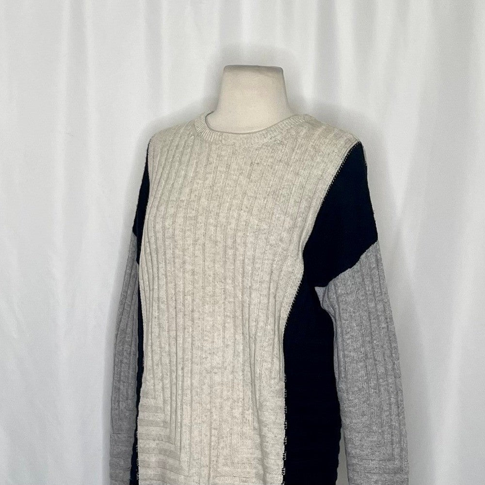VINCE Cashmere Wool Colorblock Sweater Black Gray Ivory Intarsia Ribbed Small