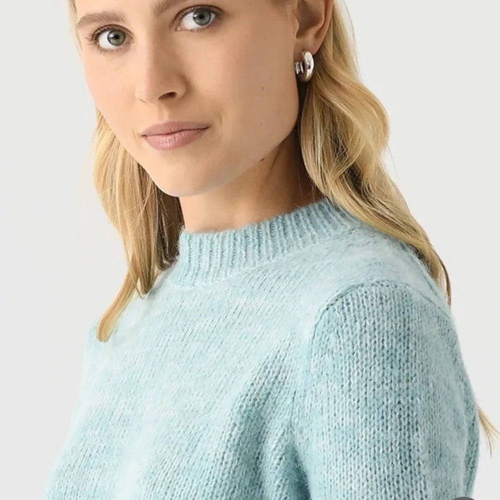 VINCE Italian Marled Alpaca Wool Knit Crew Neck Cozy Sweater Aqua Blue Small