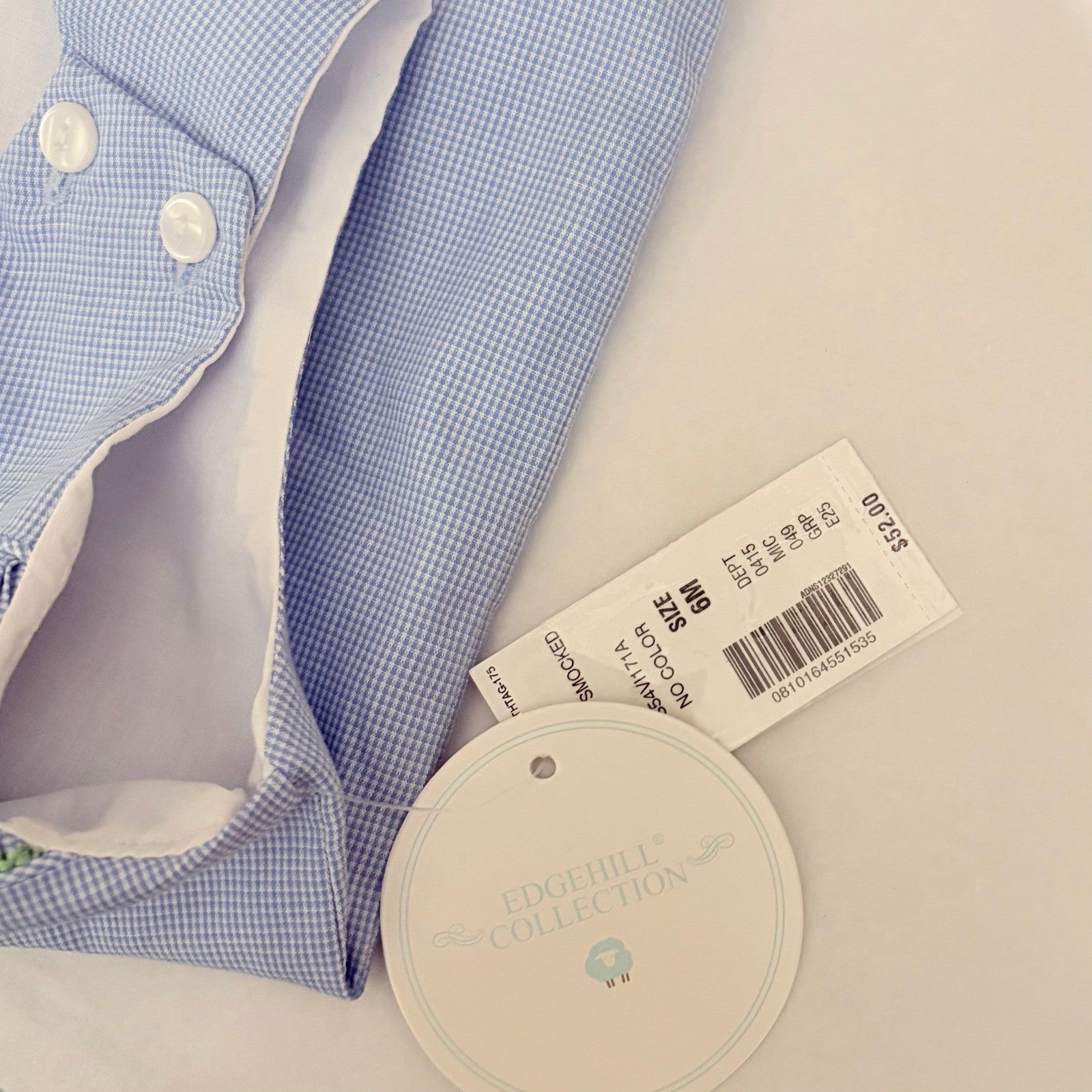 NWT!! EDGEHILL COLLECTION Smocked Bunny Gingham Plaid Romper Blue 6 Months
