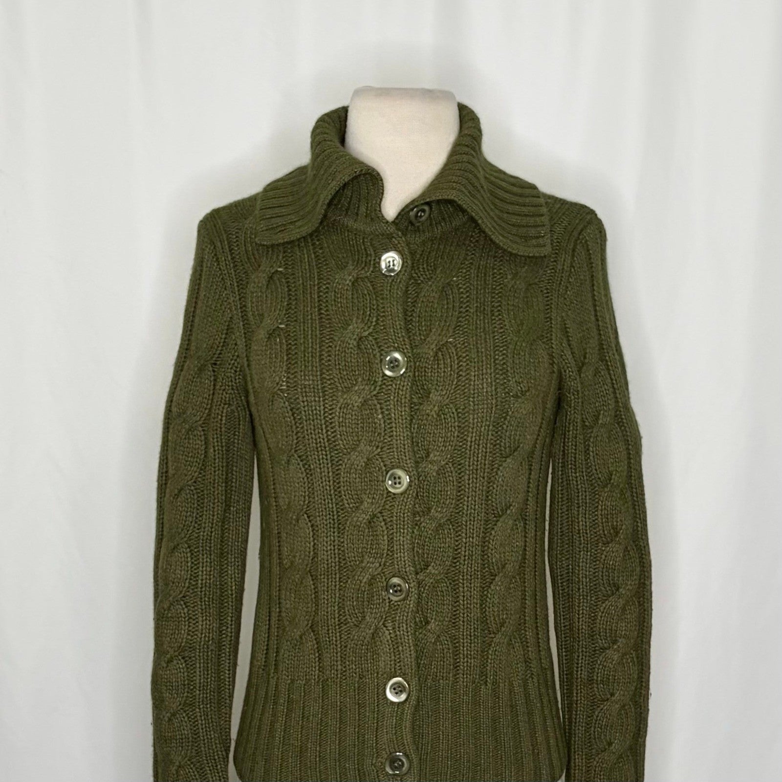 Vintage J. CREW Cable Knit Shawl Collar Cardigan Sweater Wool Cashmere X-Small