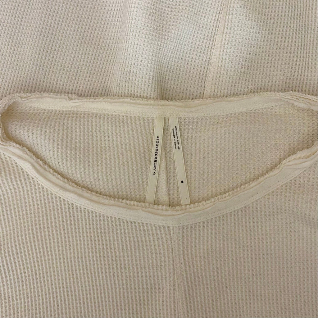 By ANTHROPOLOGIE Waffle Knit Oversized Top Shirt Pullover Pale Ivory Medium