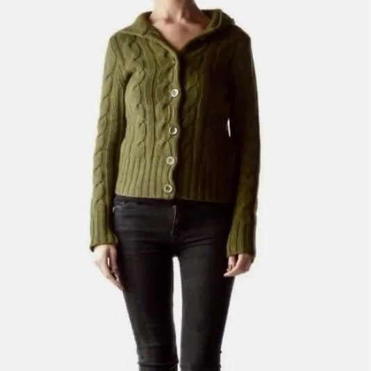 Vintage J. CREW Cable Knit Shawl Collar Cardigan Sweater Wool Cashmere X-Small