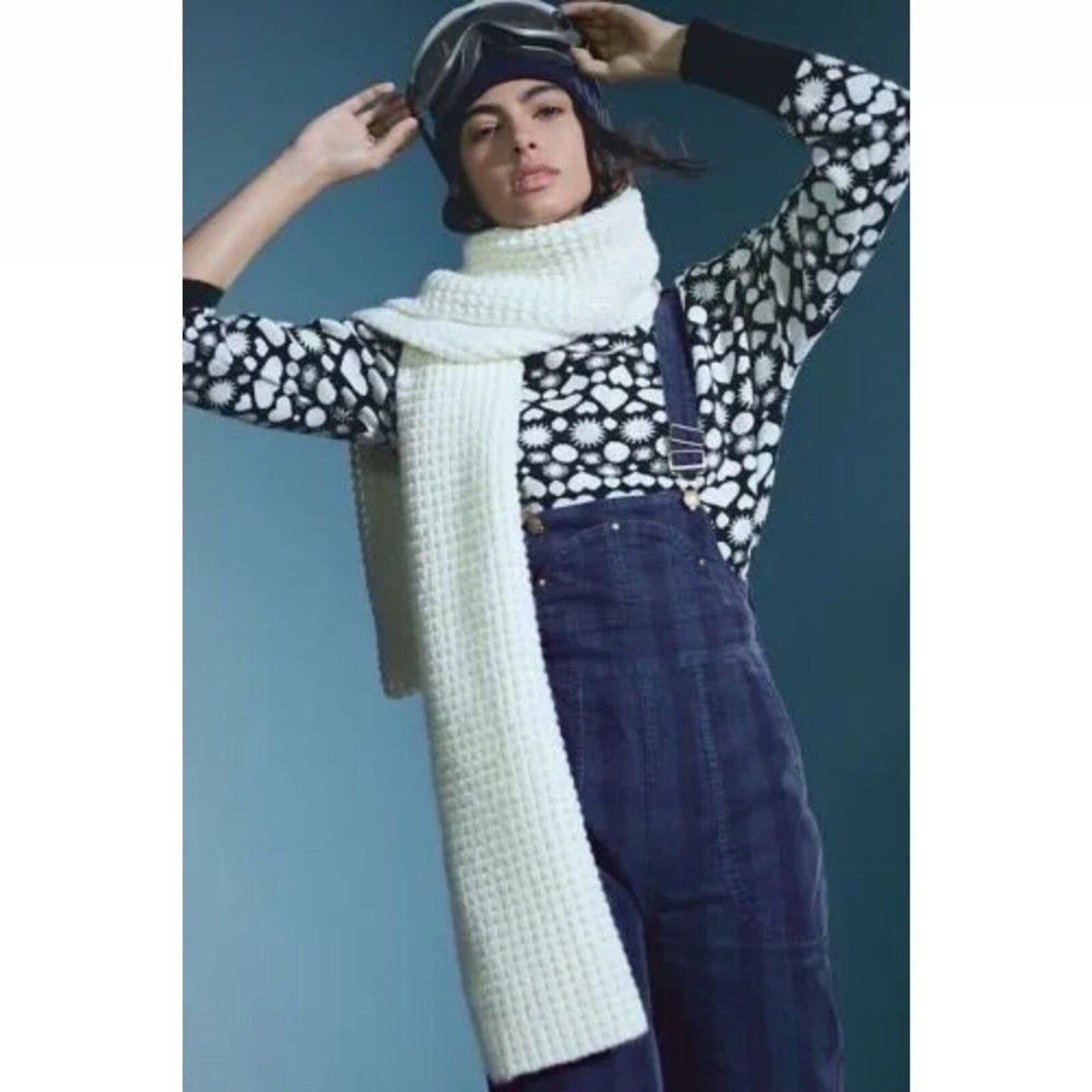 Anthropologie MAEVE Boat Bateau Neck Heart Print Sweater Pullover Knitwear Small
