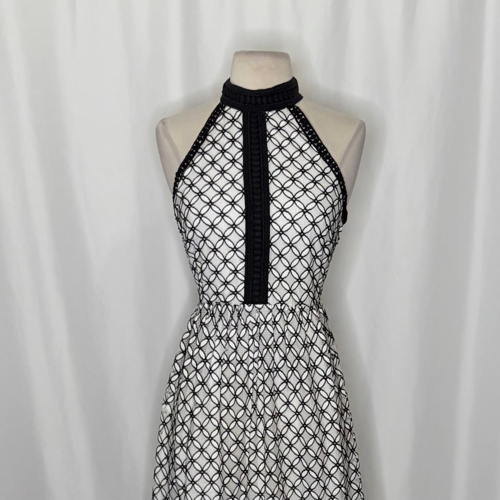 Anthropologie ERI + ALI Ninetta Lace Dress Halter Neck Black White Lacey Size 4