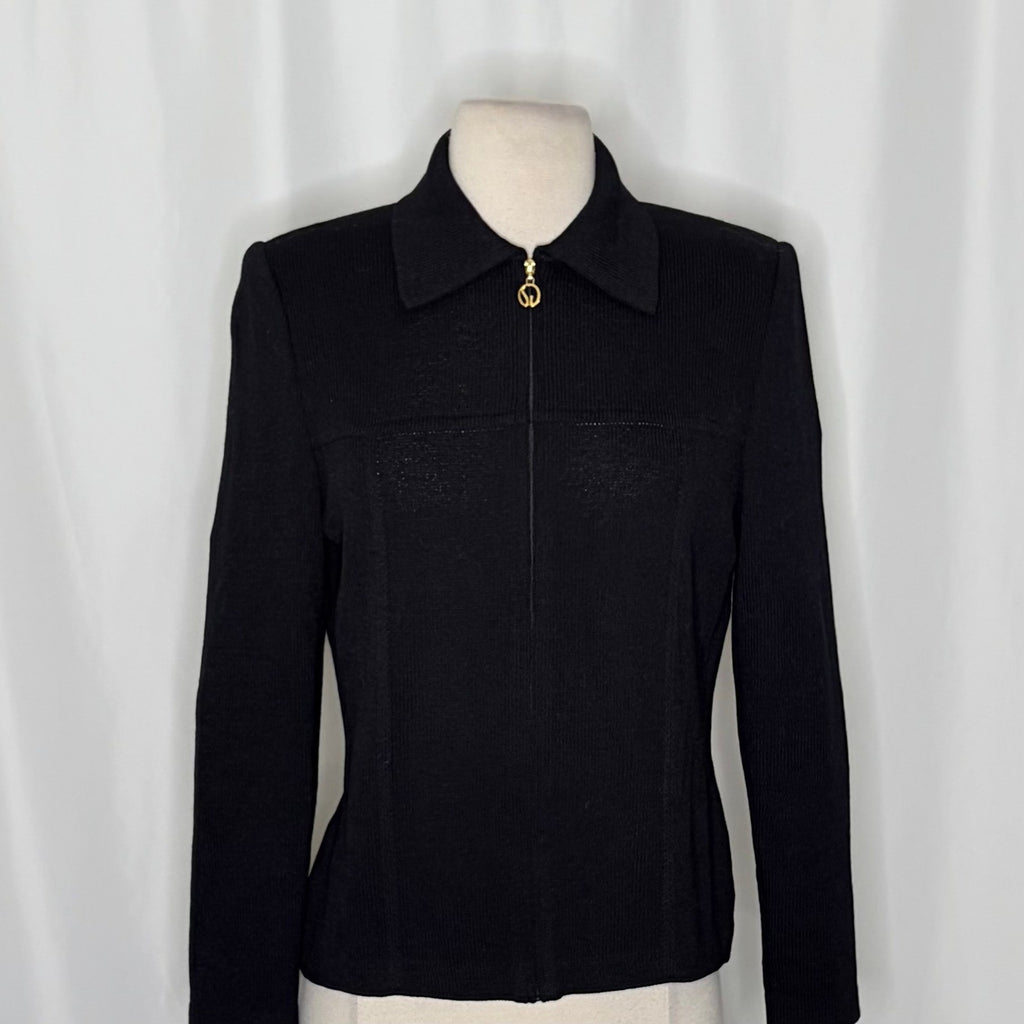 ST. JOHN Basics Solid Black Knitwear Knit Zipper Classic Timeless Office Size 4
