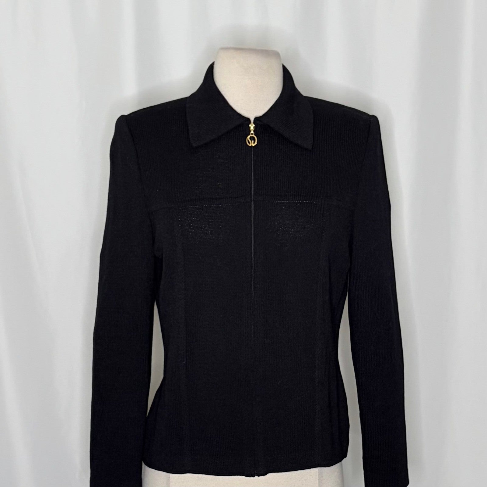 ST. JOHN Basics Solid Black Knitwear Knit Zipper Classic Timeless Office Size 4