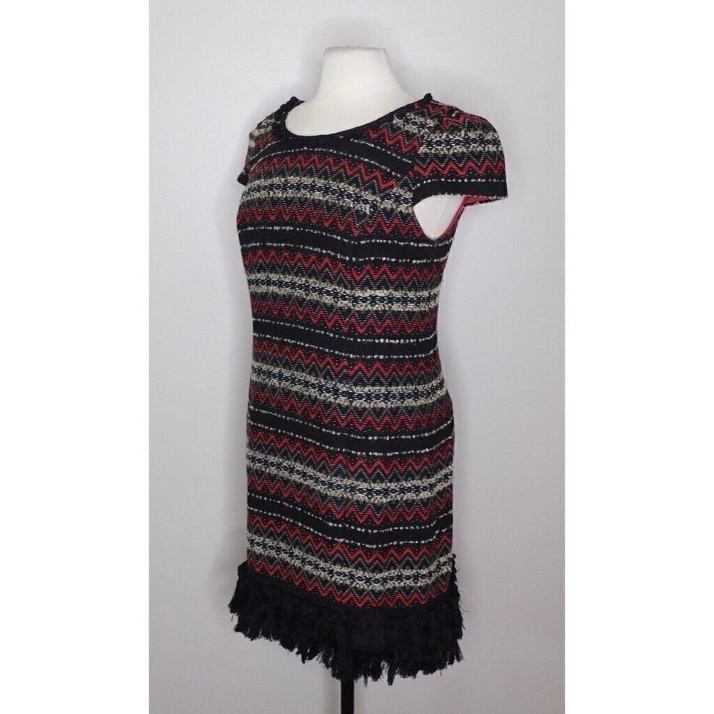 Anthropologie VANESSA VIRGINIA Jinete Blanket Fringe Tunic Shift Dress Poms 10