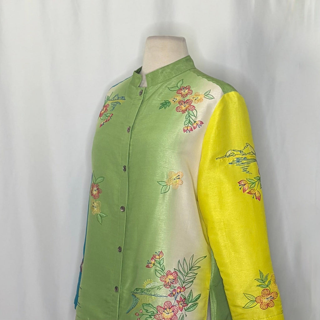 Vintage MARSH LANDING Embroidered Floral Islands Jacket Ombré Asian Medium