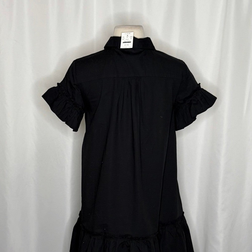 NWT!! J. CREW Factory Ruffle Sleeve Mini Shirtdress Solid Black 2P 2 Petite