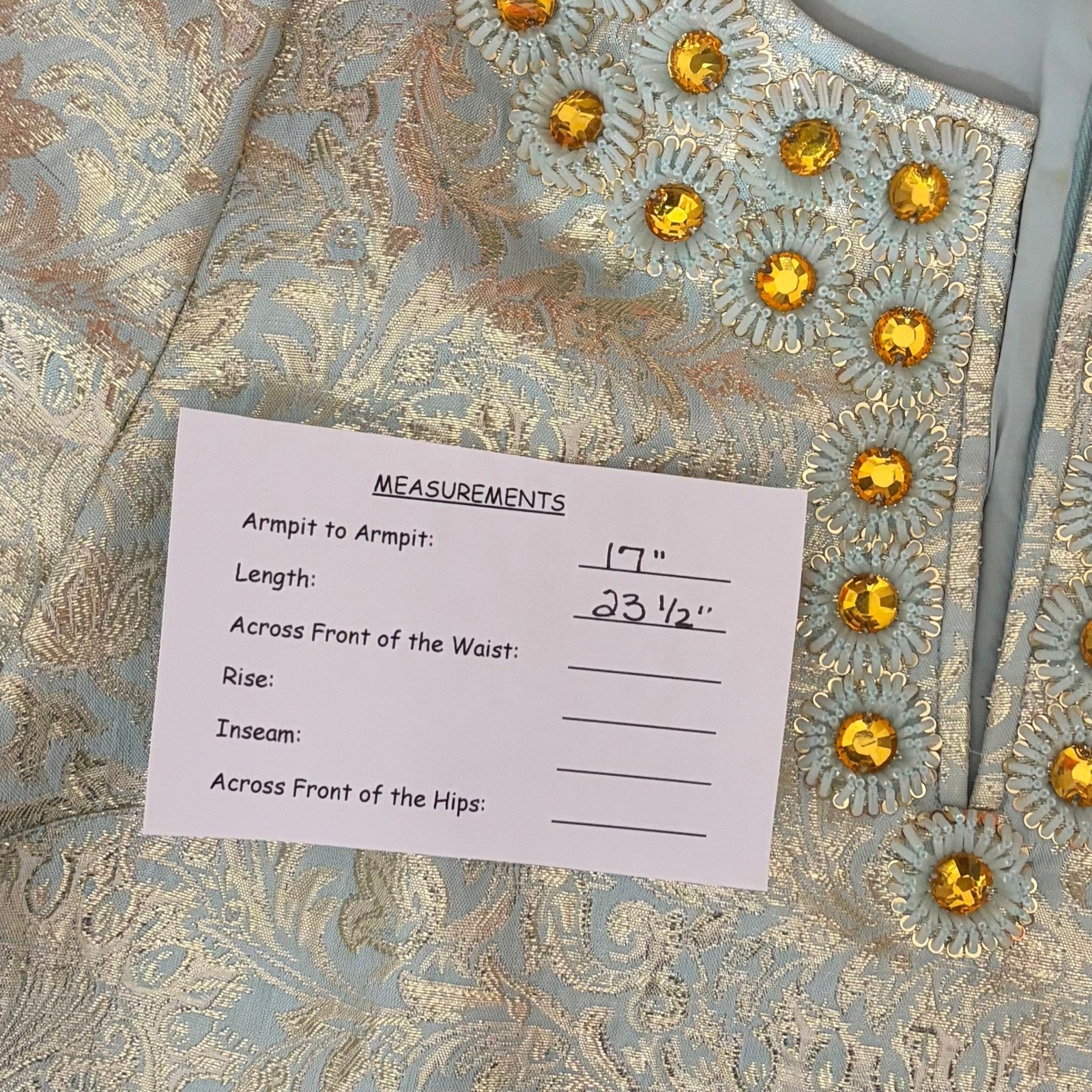 TORY BURCH Lola Top Blouse Aqua Glass Embellished Silk Brocade Floral Size 4