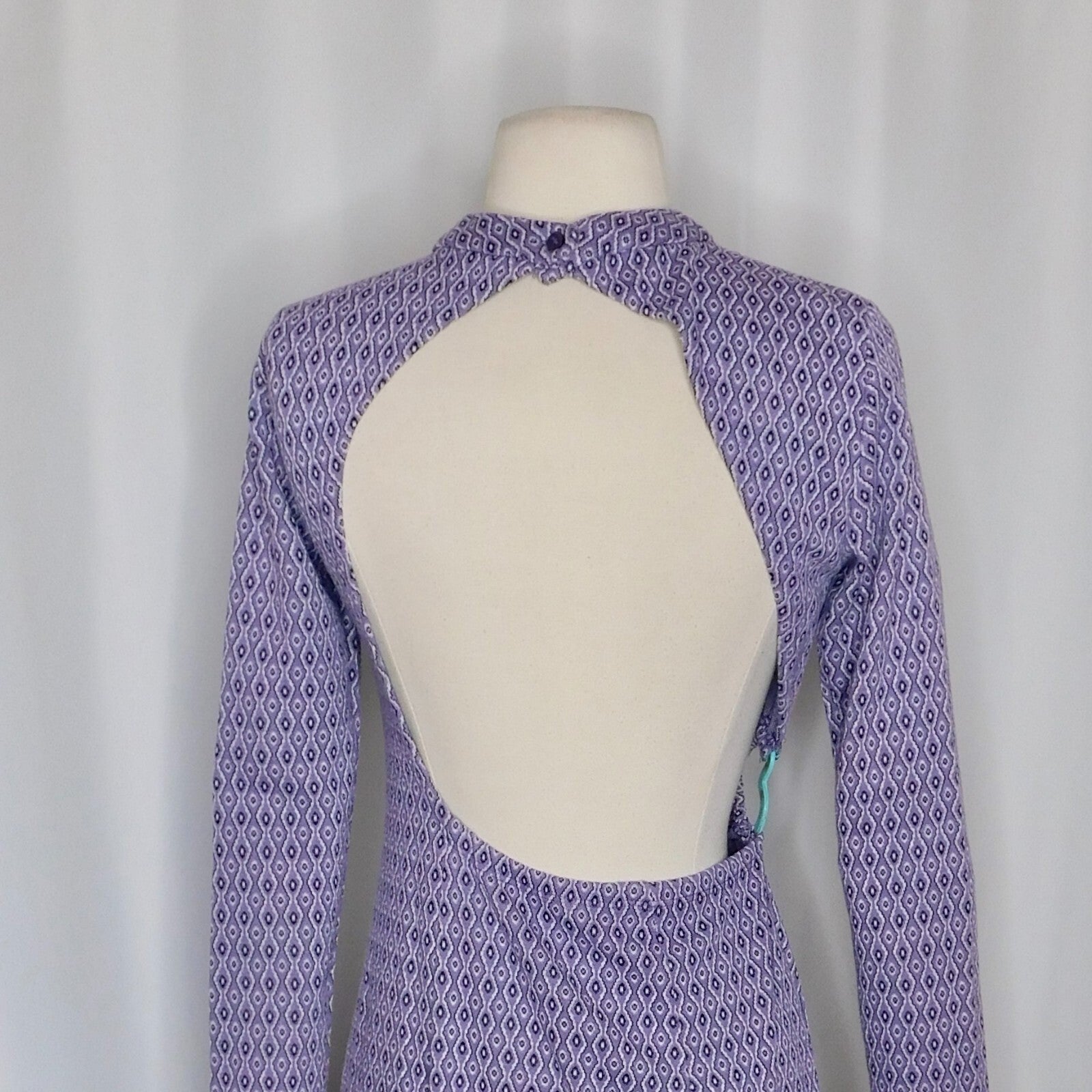 ZARA Lilac Jacquard Open Back Mini Dress Heart Detail Retro Knit Purple Small