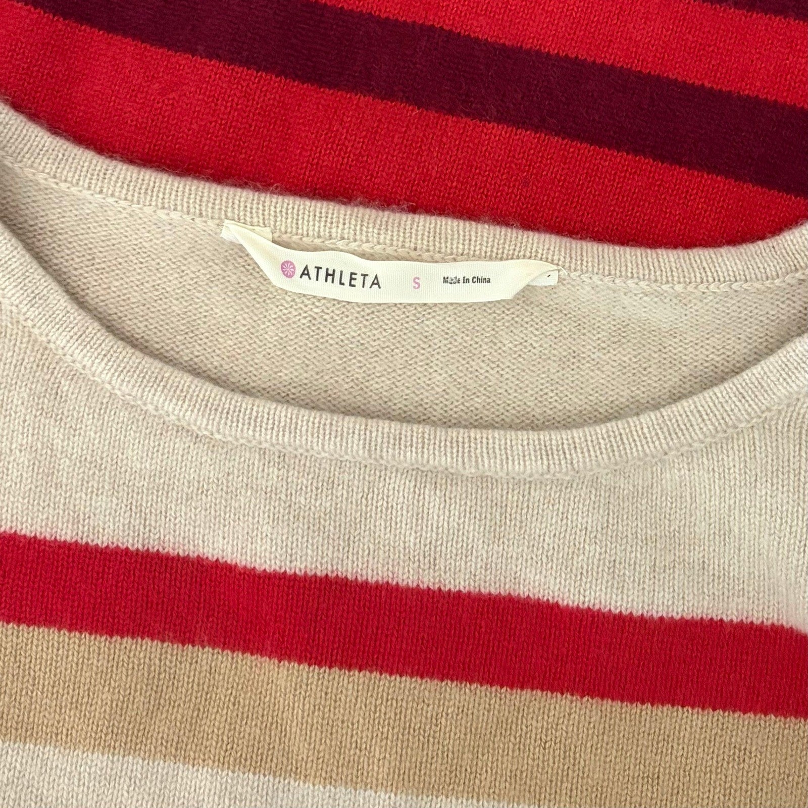 ATHLETA Cashmere Lodge Striped Sweater Pullover Chianti Multi Stripes Small