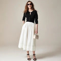 NWT!! J. CREW Contrast-Stitch Midi Skirt Cotton Poplin Solid White Navy Blue 14