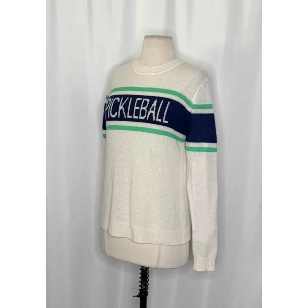 NWT!! ALASHAN Cashmere Pickleball Sweater Pullover Sporty Text Script Small