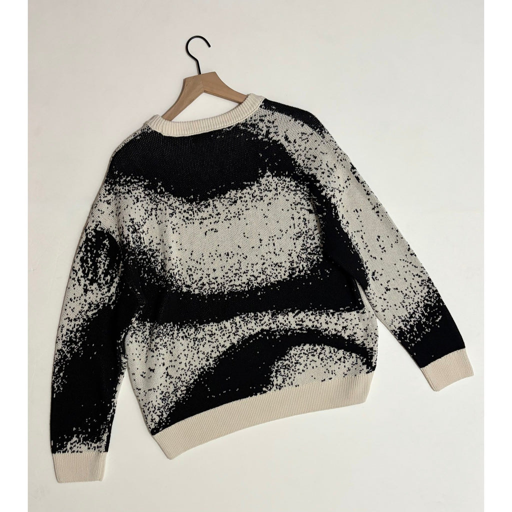 Men's ZARA Pixelated Jacquard Sweater Crewneck Crew Pullover Knit Black Medium