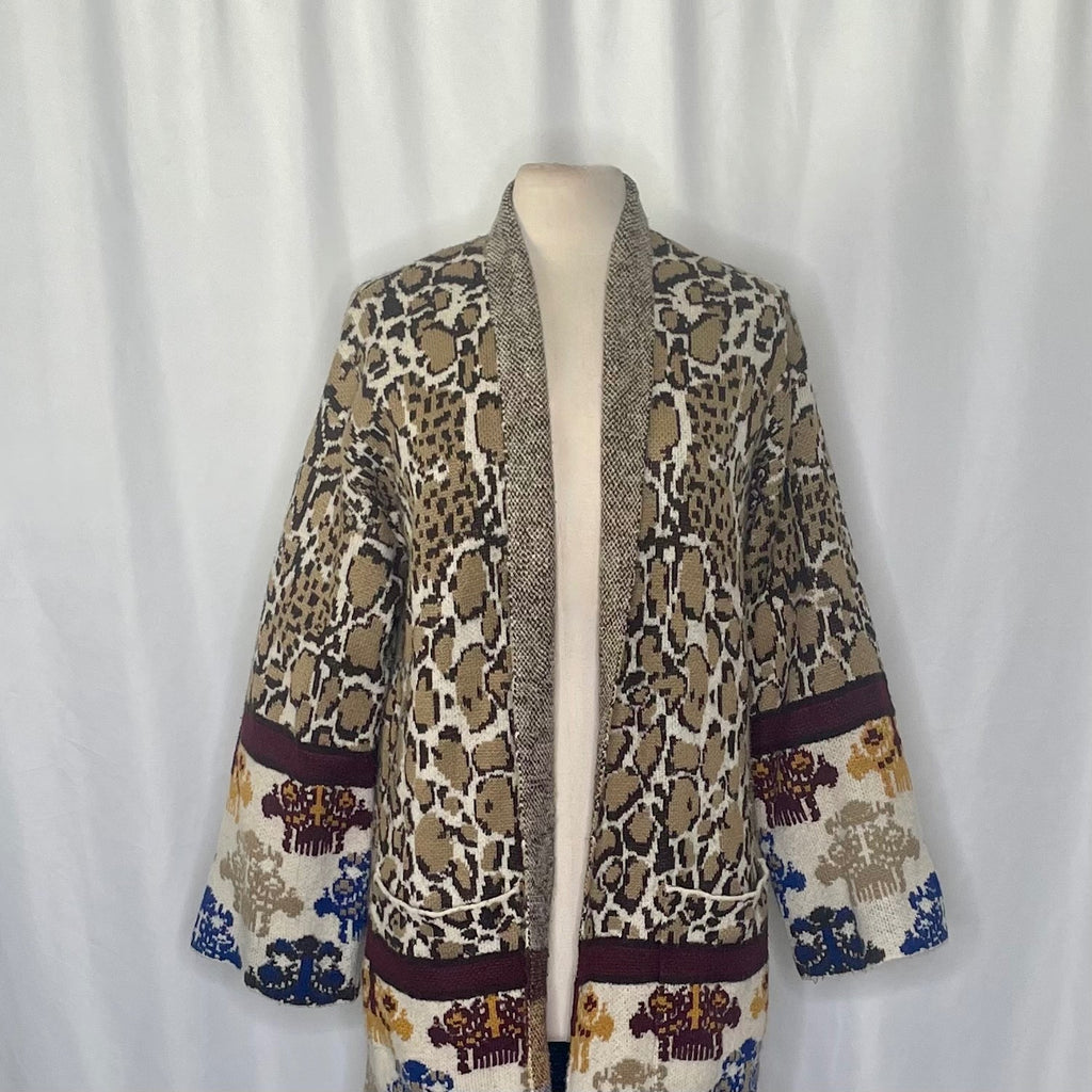 MAX SPORT Twin Print Duster Cardigan Sweater Leopard Print Maxsport Large