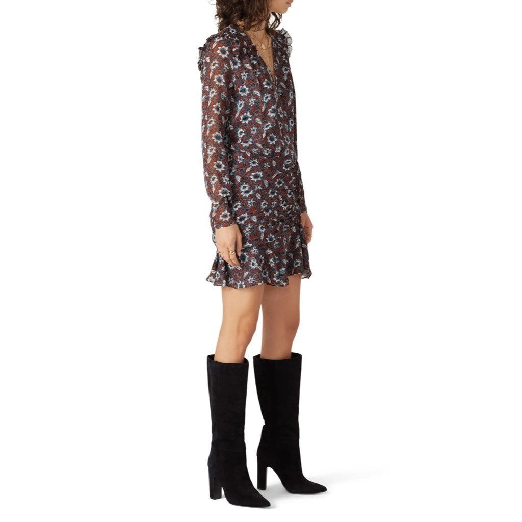 VERONICA BEARD Georgette Silk Floral Anjali Dress Mini Ruched Ruffles Clay 8