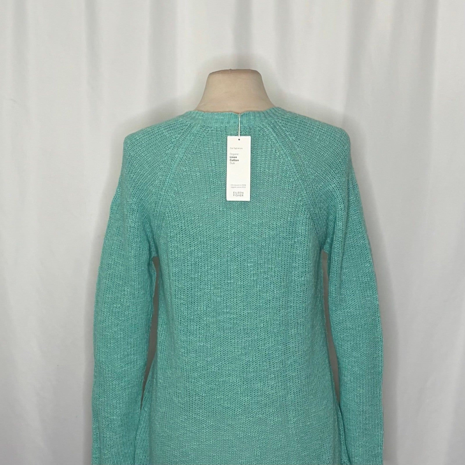 NWT! EILEEN FISHER Organic Linen Cotton Round Neck Tunic Sweater Shining Water M