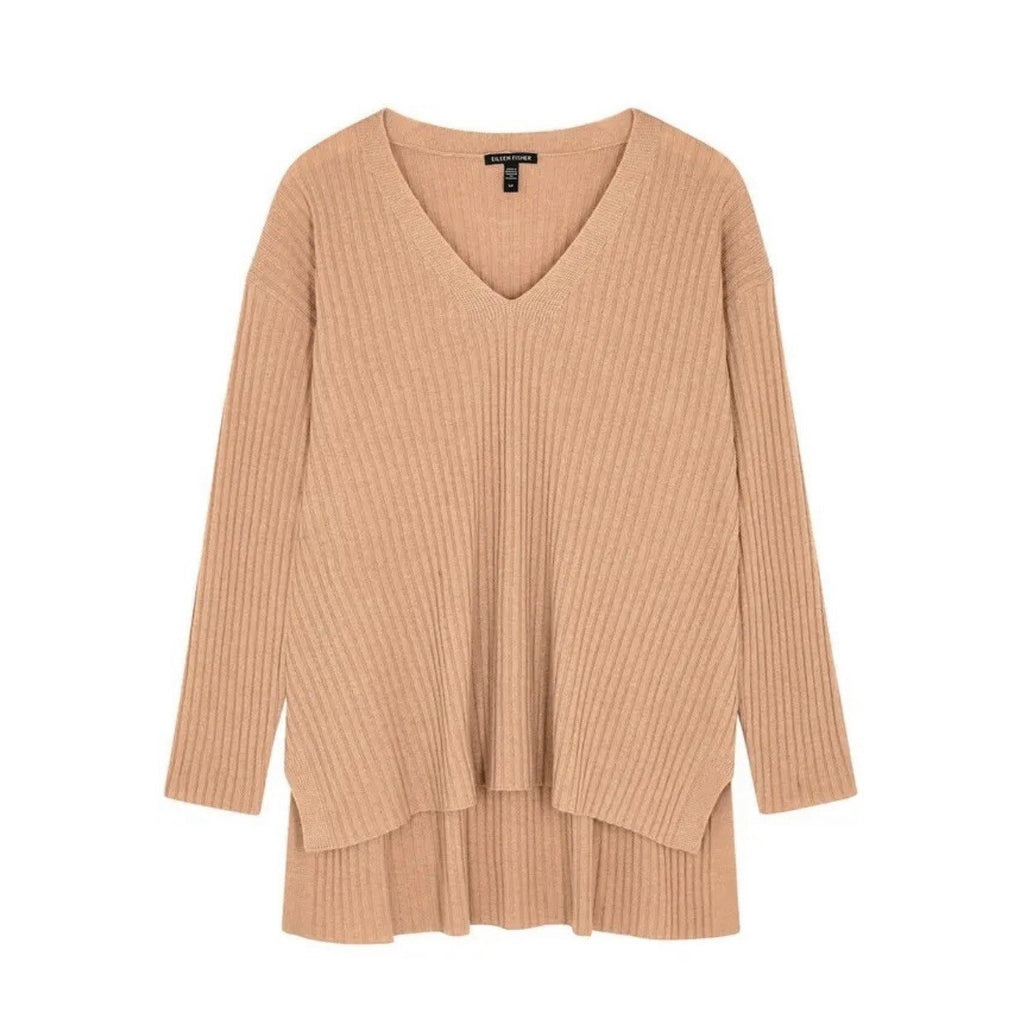 EILEEN FISHER Rose 100% Cashmere Ribbed Knit Jumper Sweater V-Neck Small Petite