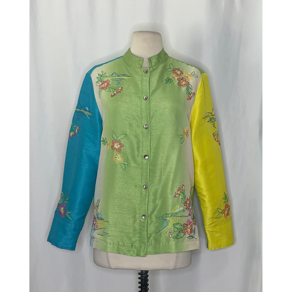Vintage MARSH LANDING Embroidered Floral Islands Jacket Ombré Asian Medium