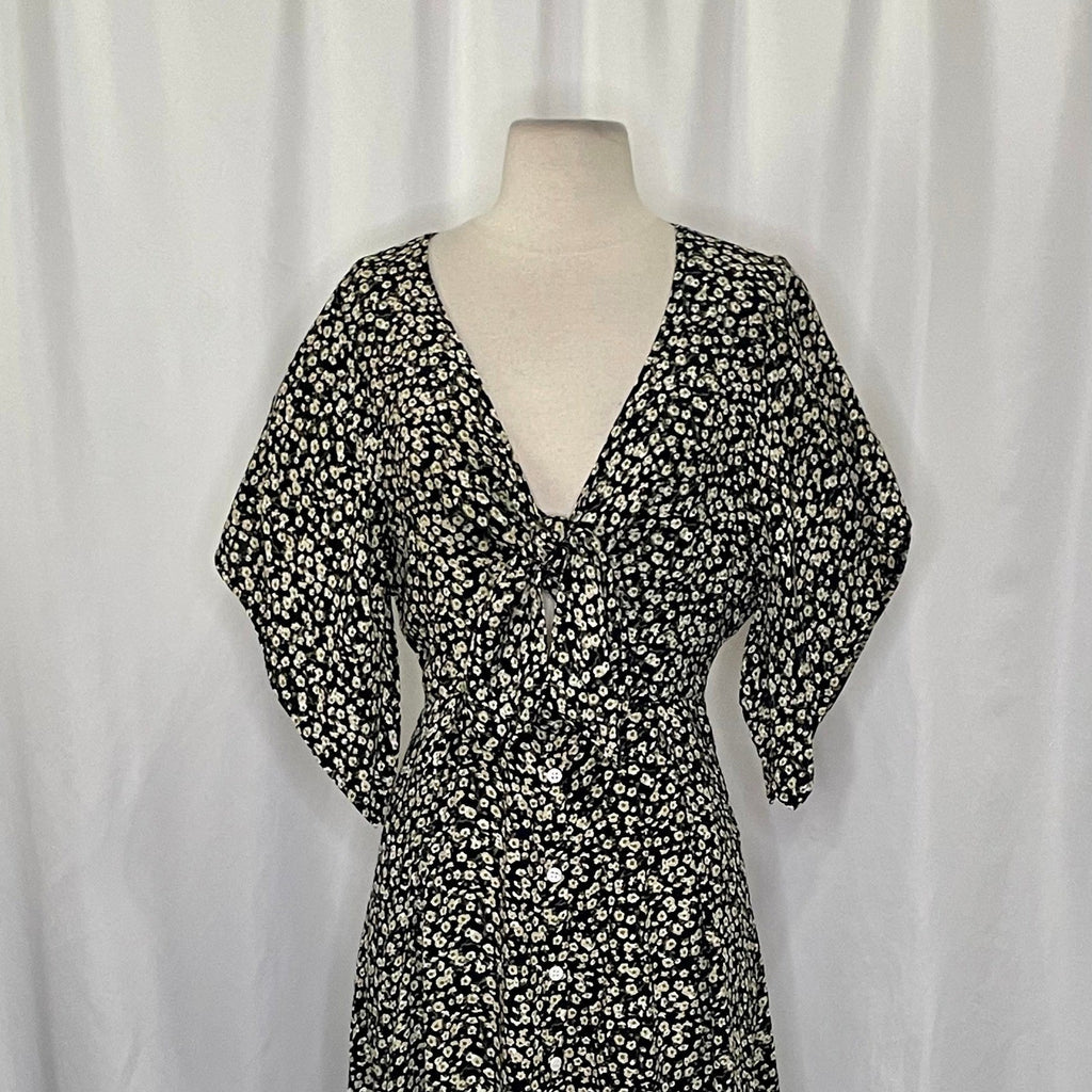 FAITHFULL THE BRAND Massimo Midi Dress Floral Blossom Village Tie Front Small